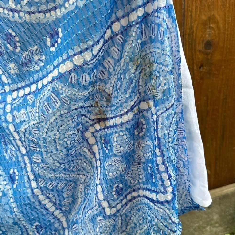 Vineyard Vines Sand Dollar Scarf Print Maxi Dress White Blue Womens 12 Side Slit